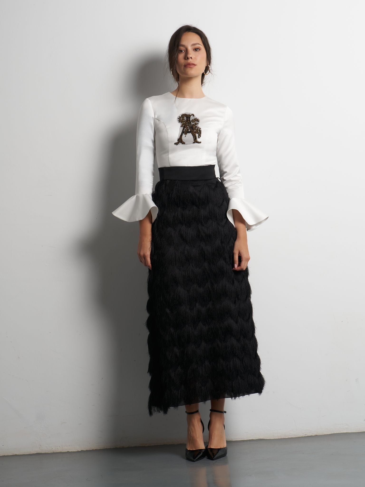 Falda Ana Flecos Negra
