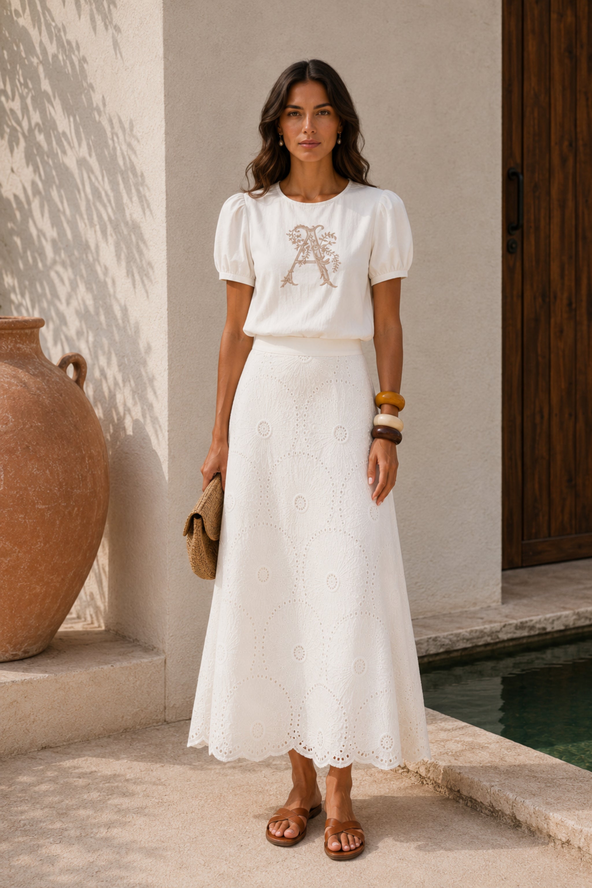 Falda Anabel Bordada Blanca