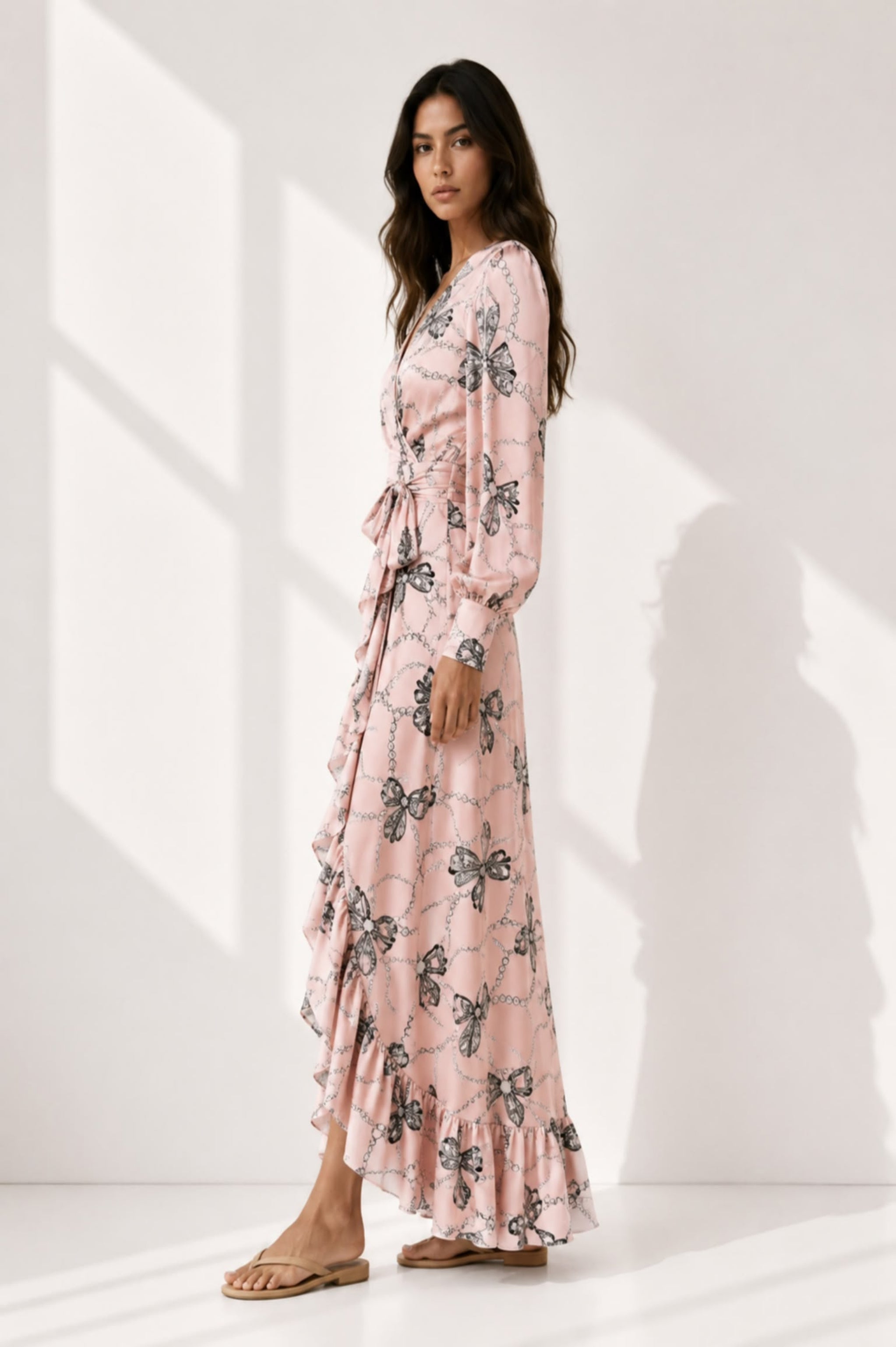 Vestido Asunción Largo Estampado Rosa